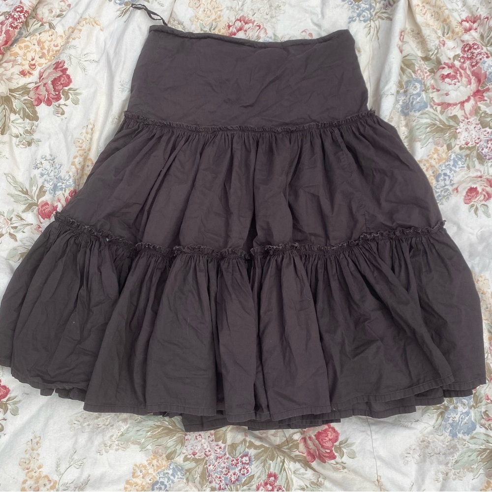 Brown pleated and layered low rise skirt